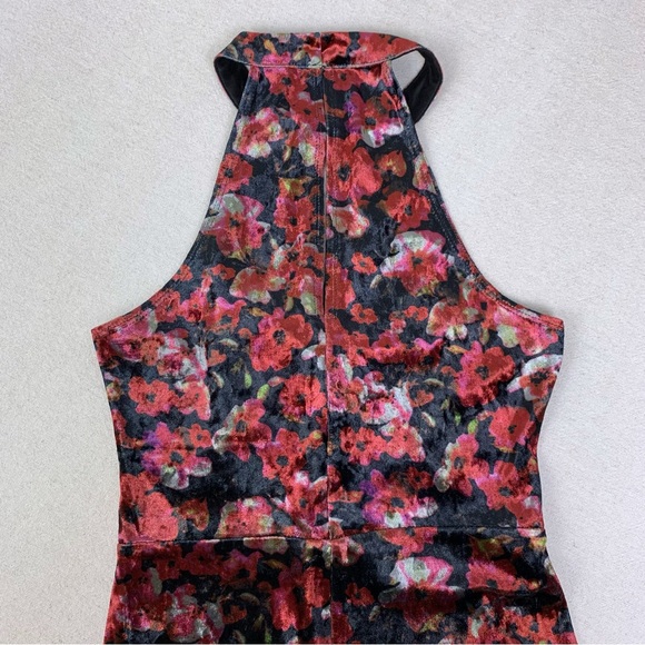 NWT BCBG Floral Velvet Halter Cut Out Midi Dress - Picture 11 of 14